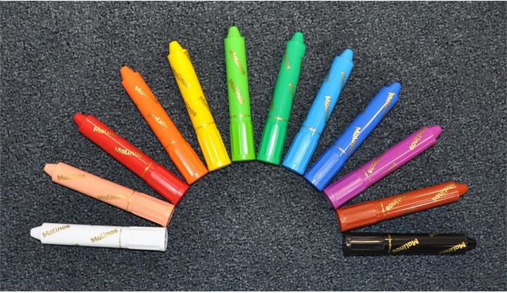 Produktbild Malinos Wachsmalstifte 3-in-1 (Schwarz, Braun, Dunkelblau, Hellblau, Hellgrün, Lila, Weiss, Rot, Grün, Gelb, Orange, Rosa, 12 x)