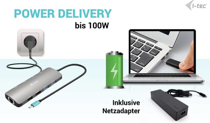 Image du produit i-tec USB-C Metal Nano Dock 2x HDMI 1x GLAN 2x USB 3.2 2x USB 2.0 1x USB-C 3.2 Gen.1 Data 1x USB-C 1 (USB-C, 2 Ports)