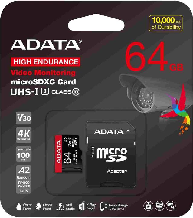 Productafbeelding Adata microSDXC-kaart High Endurance 64 GB (64 GB, microSDXC, U3, UHS-I)