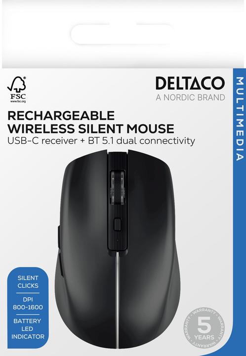 Immagine prodotto Deltaco Wireless Mouse - Gaming Mus - Optisk - 6 knapper - Sort (Senza fili)