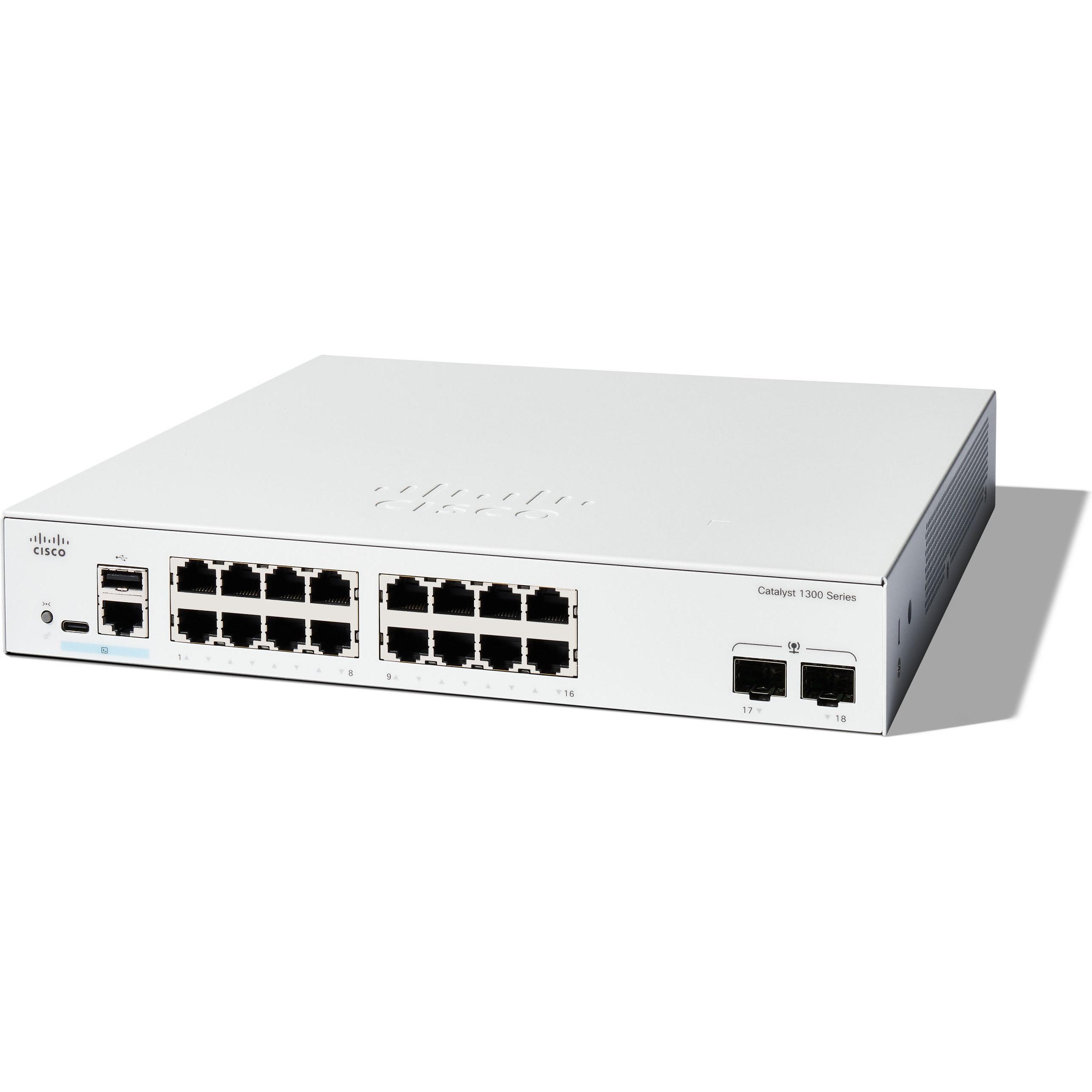 Cisco CATALYST 1300 16-PORT GE 2X1G (16 Ports), Netzwerk Switch, Weiss
