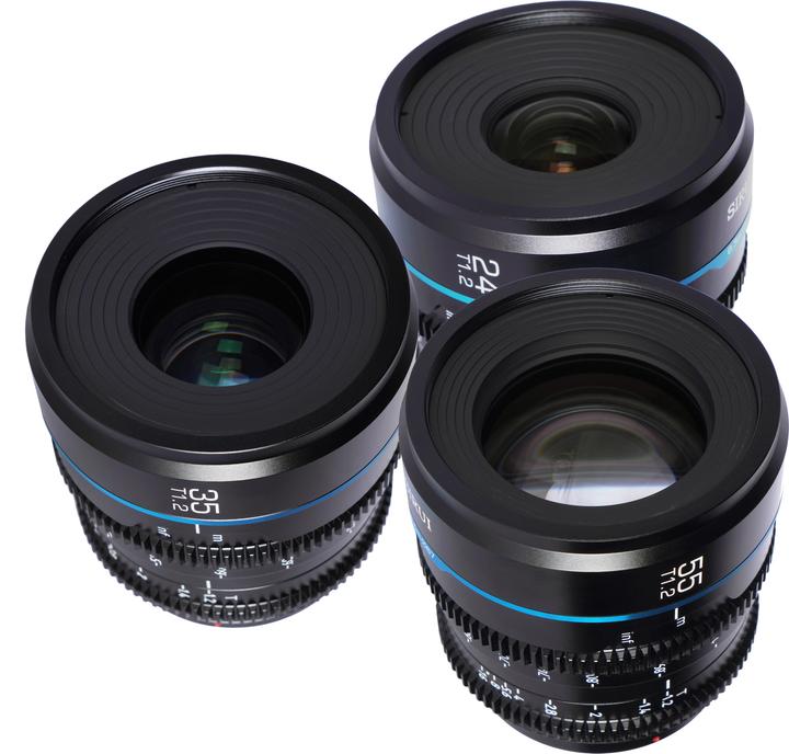 Actual product image Sirui Nightwalker 24 35+55mm T1.2 S35 MF Cine Lens Bundle E-Mount (Sony E, APS-C / DX, full size)