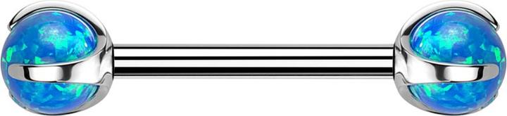 Actual product image Star Piercing Barbell Innengewinde silber mit zwei Kugeln Opal blau gefasst (without brass, Titanium)