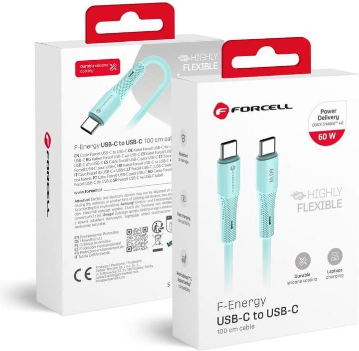Productafbeelding Forcell Cable F-ENERGY C344 cable Type C to Type C QC4.0 PD 3A 60W Silicone 1 m blue (1 m, USB 2.0, 60 W)