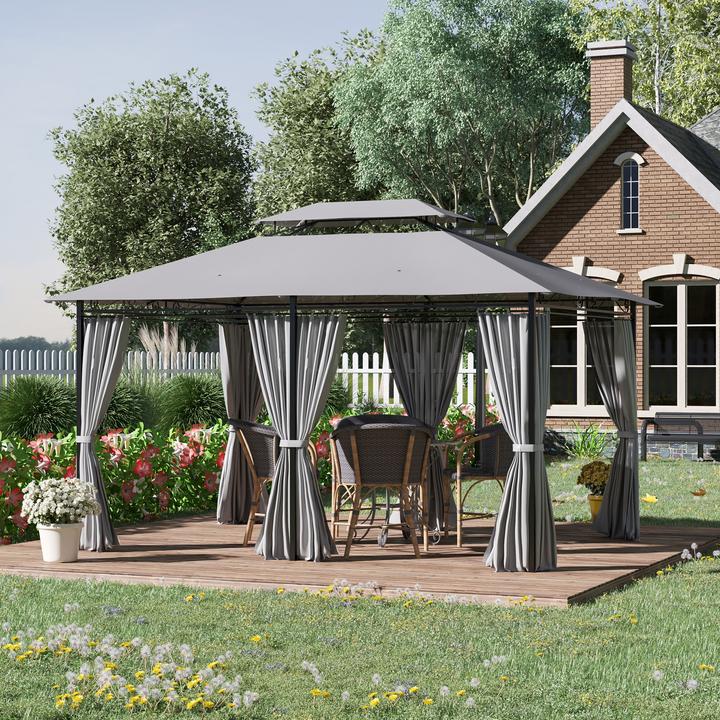 Produktbild Outsunny Pavillon Stahl, Polyester-Gewebe Dunkelgrau (300 cm, 400 cm)