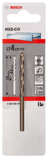 Produktbild Bosch Professional Zubehör Metallbohrer HSS-Co, DIN 338, 4 x 43 x 75 mm, 1er-Pack (4 mm)