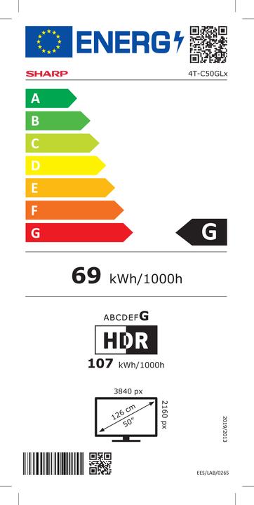 Label énergétique Sharp 50GL4060E (50", LED, FWVGA, 2023)