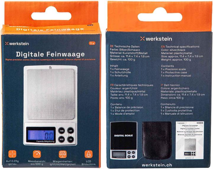 Actual product image Werkstein Digitale Feinwaage Taschenwaage 500g auf 0.01g genau