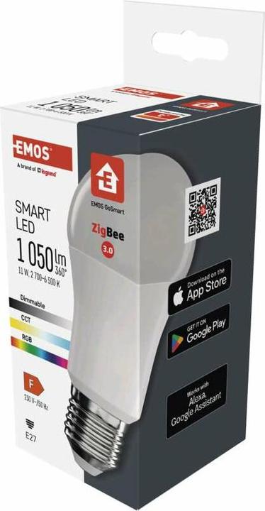 Produktbild Emos LED Lampe GoSmart A60 / E27 / 11 W (75 W) / 1 050 lm / RGB / dimmbar / Zigbee (E27, 11 W, 1050 lm, 1 x, F)