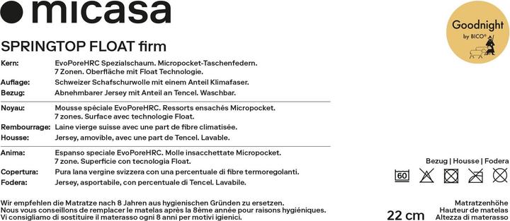 Nährwerte und Zutaten bico SpringTop (Schaumstoffkern, 80 x 200 cm)