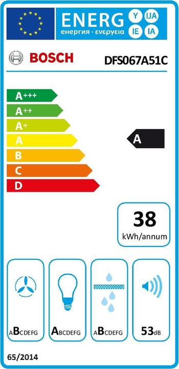 Label énergétique Bosch Hausgeräte DFS067A51C (Hotte écran plat)
