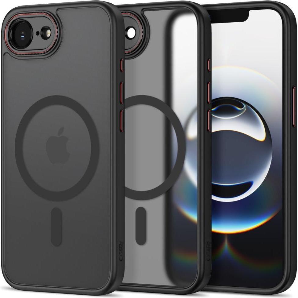 Tech-Protect MAGCAM MAGSAFE IPHONE 16E / 17E SCHWARZ/ROT (Apple iPhone 16e, Apple iPhone 17), Cover smartphone, Rosso, Nero