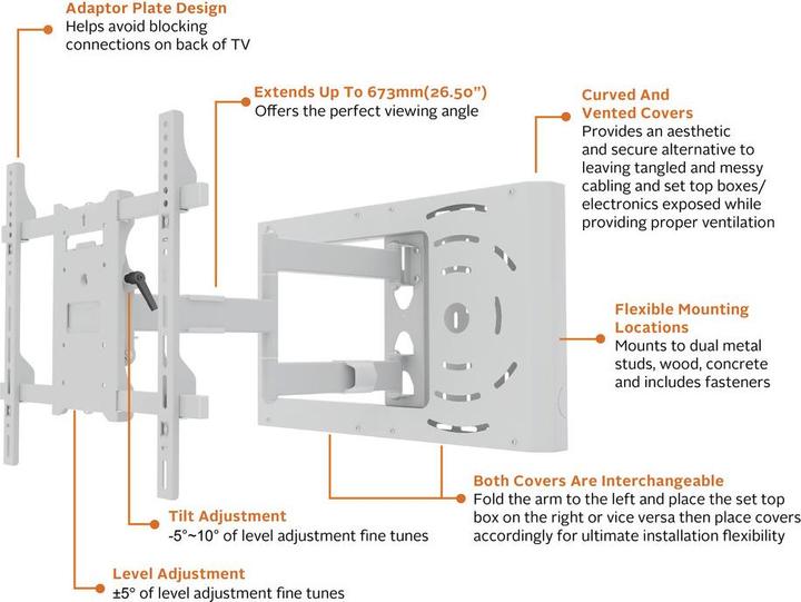 Image du produit Multibrackets Support mural 37" - 70", blanc, métal, max 45 kg (Mur, 45 kg, 37" - 70")