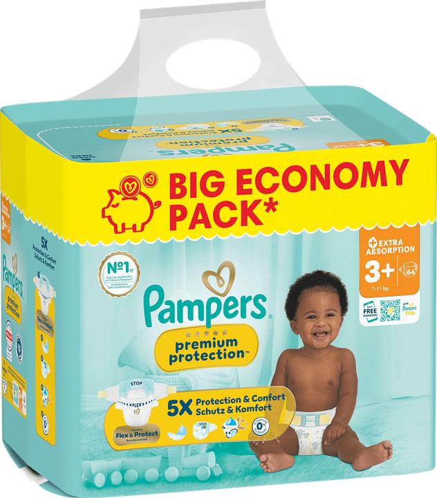 Pampers Premium Protection Gr.3+ Midi Plus 7-11kg Big Windeln Eco Pack 64 Stück (64 pz.)
