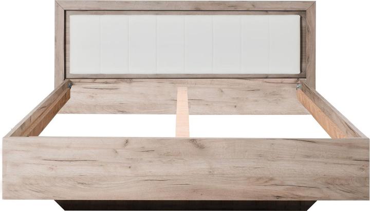 Produktbild Floki24 Doppelbett Holzbett Polsterbett Ehebett Bettrahmen mit Lattenrost Eiche Grau Kunstleder - Weiss, 160 (160 x 200 cm)