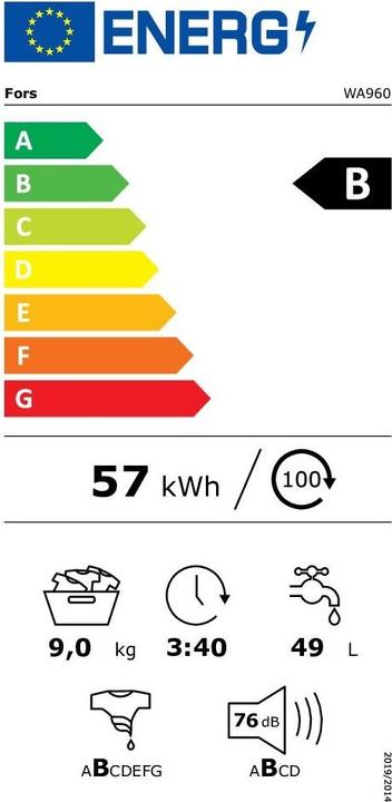 Etichetta energetica Fors WA960 (9 kg, A sinistra)