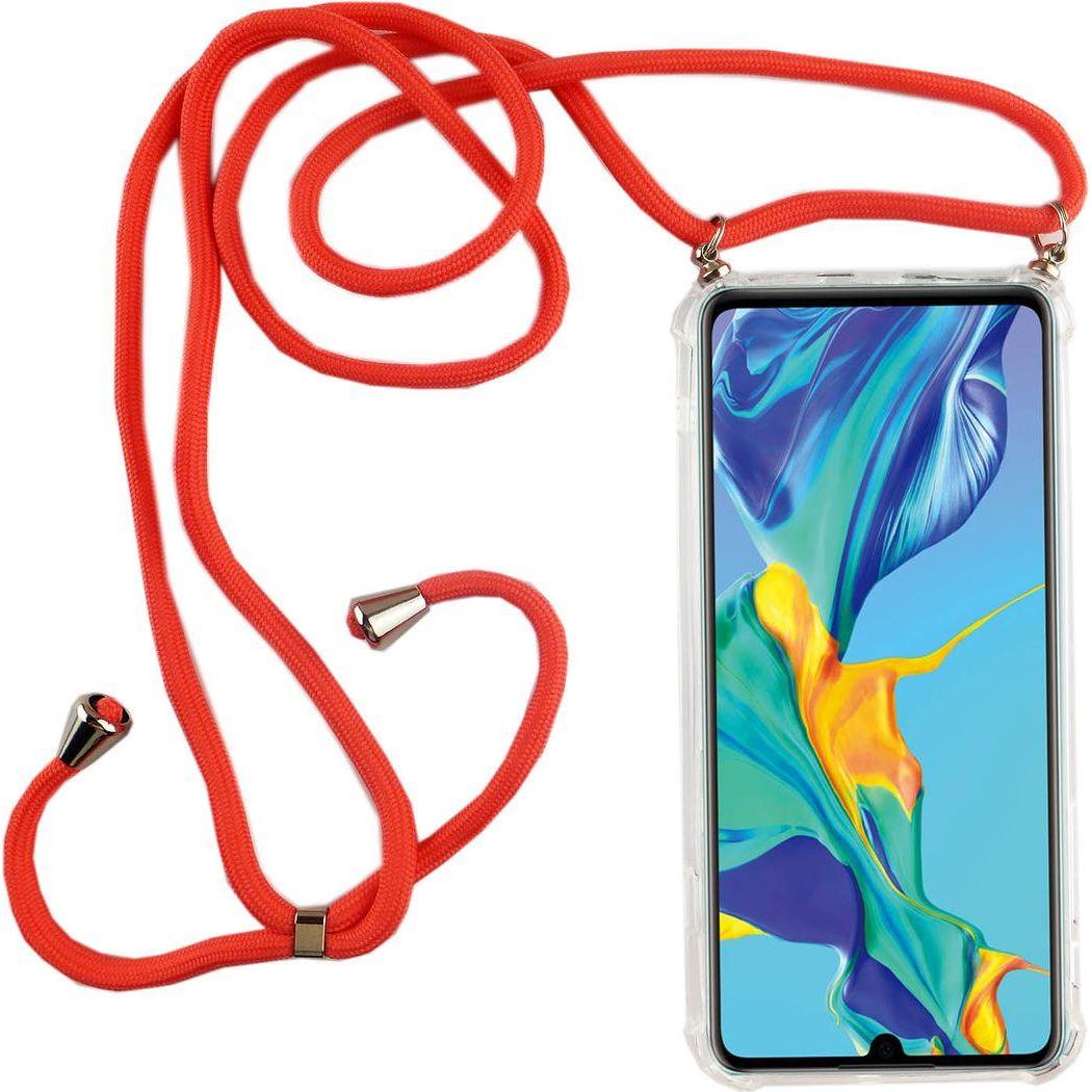 König Design Huawei P30 Handykette Hülle mit Band Case zum umhängen mit Kordel Tasche Pink, Handykette, Transparent