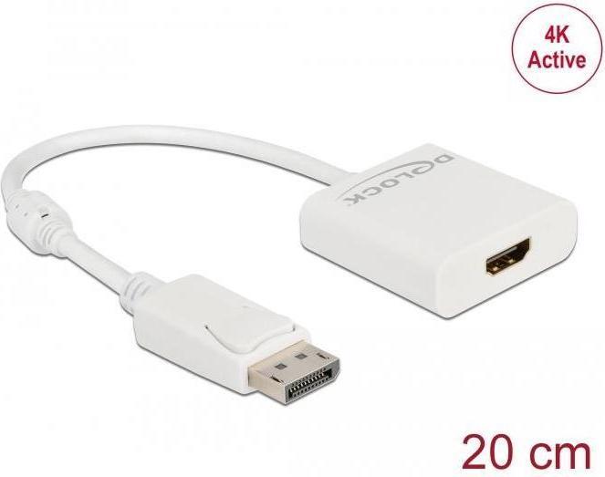 Productafbeelding Delock Adapter DisplayPort 1.2 mannelijk naar HDMI vrouwelijk 4K Actief wit (HDMI, 20 cm)