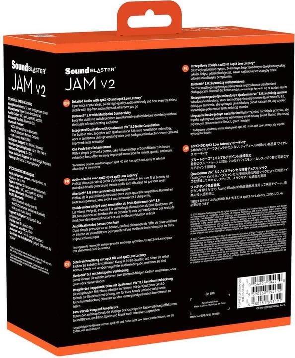 Produktbild Creative SOUND BLASTER JAM V2 Kabelloser Bluetooth-Kopfhörer schwarz (NC, ANC, 22 h, Kabellos)