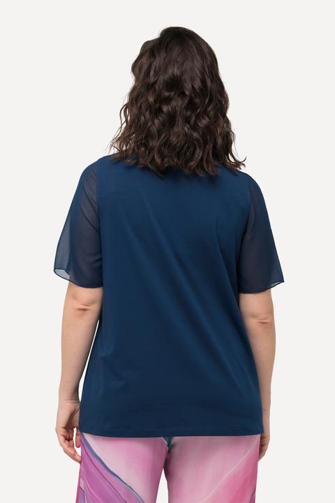 Actual product image Ulla Popken Chiffon Paneled Short Sleeve V-Neck Tee (58)