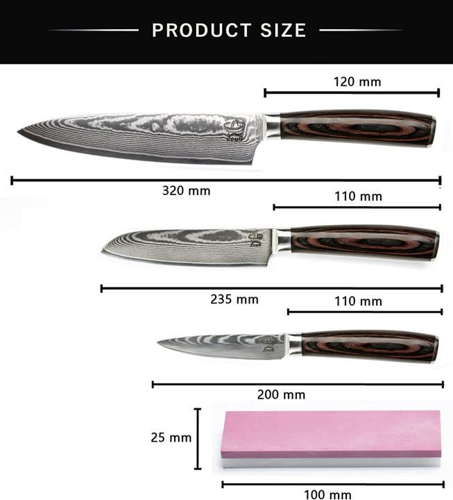 Actual product image Zeuß Damascus Knife Set of 3 (20 cm)