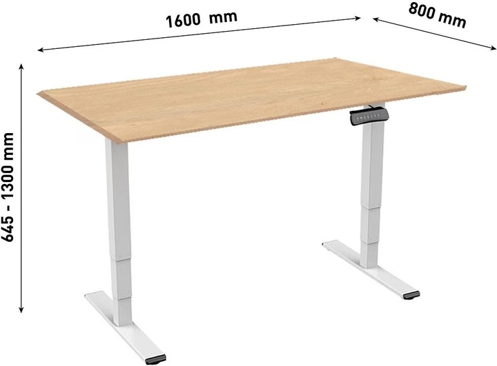 Actual product image Contini Office table 160cm, height adjustable - white/maple (160 x 80 x 130 cm)
