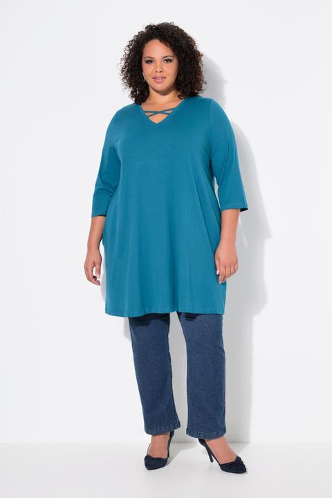 Produktbild Ulla Popken Longshirt, Zierbänder, A-Linie, V-Ausschnitt, 3/4-Arm (46, 48)