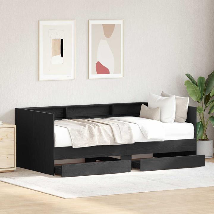 Actual product image vidaXL Daybed With Drawers In Concrete Grey 90X200 Cm Engineered Wood Black Oak (90 x 200 cm)