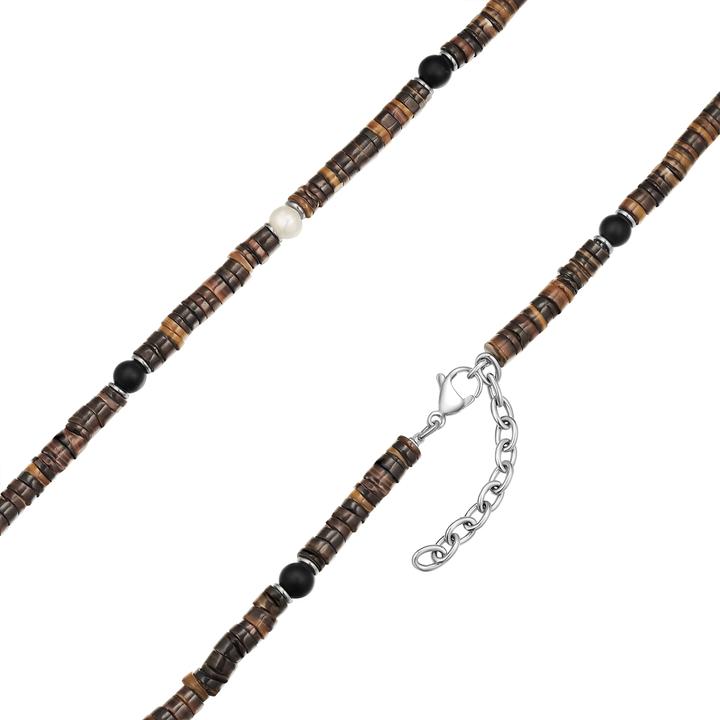 Produktbild True Rebels Herren Halskette - 37058 (Edelstahl, Muschelkernperle, Achat)