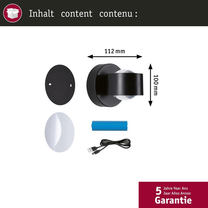 Produktbild Paulmann LED Akkuwandleuchte Zorik IP44 dimmbar 2700K 100mm 2x1.1W (220 lm)