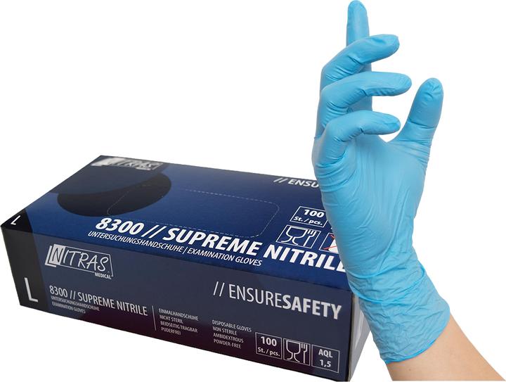Actual product image Nitras SUPREME NITRILE disposable glove size S blue nitrile EN ISO 374 PPE category III (S)