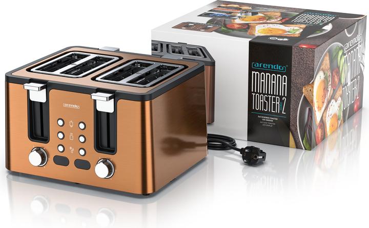 Image du produit Arendo Toaster 4 Scheiben Kurzschlitz, Automatik, Wärmeisolierendes Doppelwandgehäuse, Edelstahl, 1750 W