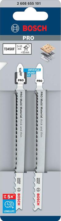Image du produit Bosch Professional Zubehör Lame de scie sauteuse PRO Multi Material thick and thin T345XF, 132 mm, 2 pièces