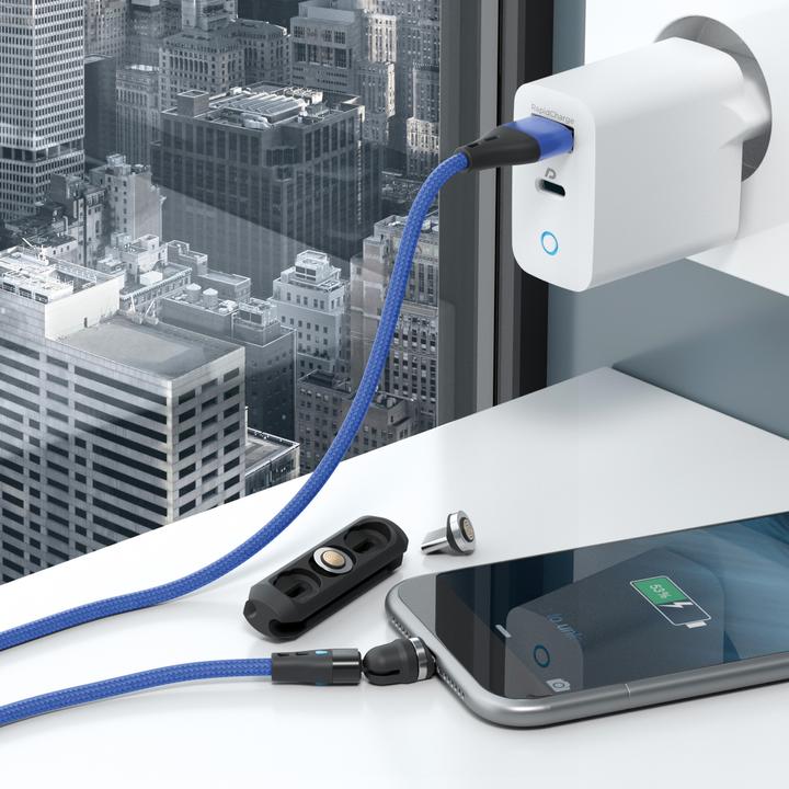 Produktbild RealPower Magnetic cable 3 Amp,2m,blau mit Adaptern (2 m)