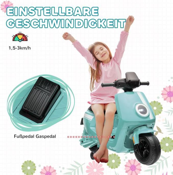 Image du produit Swisshandel24 Kinder Elektro-Motorrad, 6V Kindermotorrad mit Scheinwerfer, Musik, Grün (6 V)