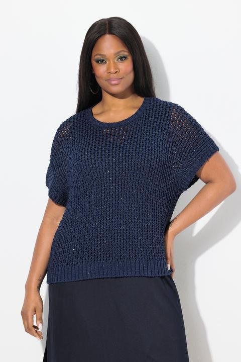 Image du produit Ulla Popken Pull à paillettes, col rond et manches courtes (50, 52)
