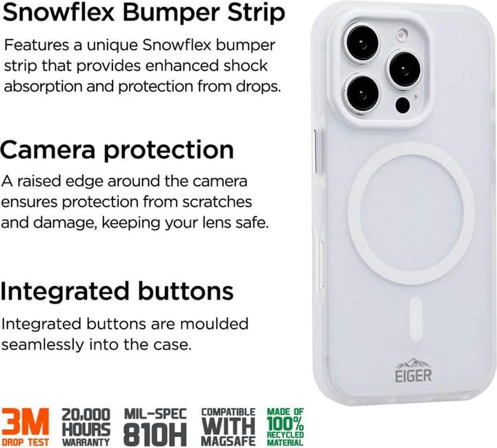 Immagine prodotto Eiger 3m Ultra-Protection Magsafe-Case GRS Blizzard Magsafe Case GRS White (Apple iPhone 16 Pro)