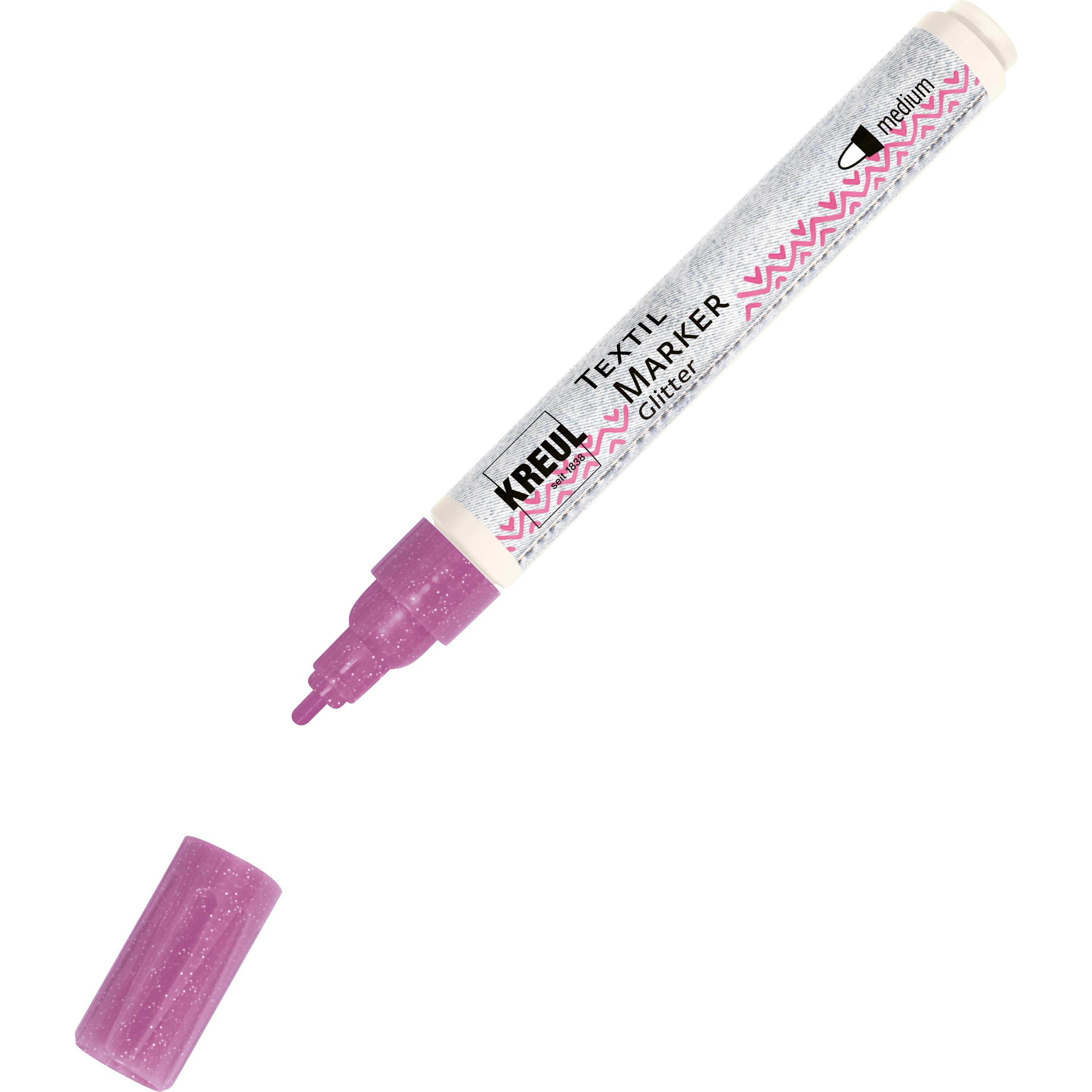 Kreul, Marker, Stoffmalstift, Textilmarker Javana texi mäx Glitter für helle und dunkle Stoffe (Rosé, 4 mm)