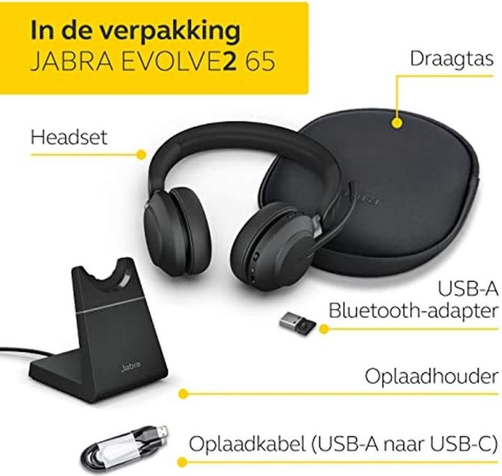 Produktbild Jabra Headset Evolve2 65 Duo UC Schwarz, USB-A, Ladestation (Kabellos, USB-A)