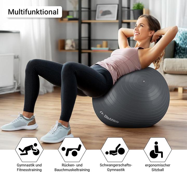 Immagine prodotto EliteAthlete Gymnastikball mit Luftpumpe (75 cm)
