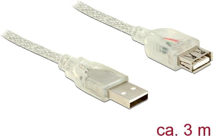 Produktbild Delock USB 2.0-Verlängerungskabel USB A - USB A 3 m, Transparent (3 m, USB 2.0)