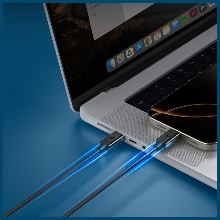 Actual product image Spigen - Data Cable Essential (EB6010CC) - Fast Charging, 2x Type-C, 60W, 480Mbps, 1m - Black (1 m, USB 2.0, 60 W)