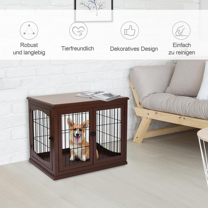 Immagine prodotto PawHut Hundekäfig MDF, Metall Braun (Gabbia per cani)