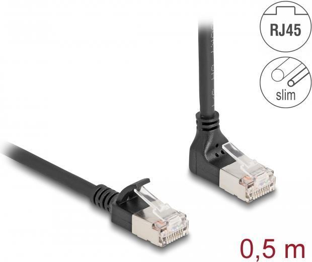 Produktbild Delock RJ45 Netzwerkkabel Cat.6A S/FTP Slim 90° oben gewinke (S/FTP, CAT6a, 0.50 m)