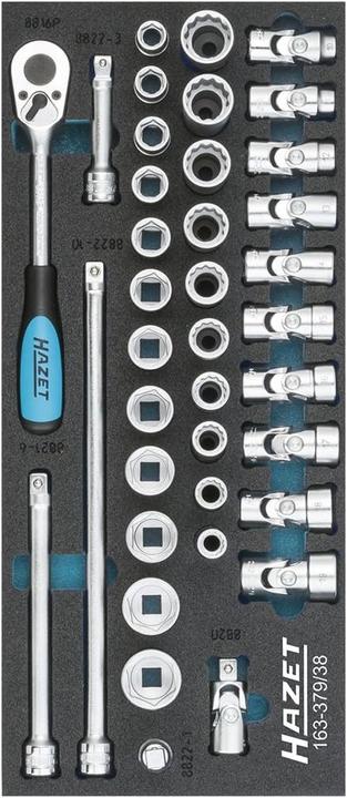 Actual product image HAZET Socket set 163-379/38 ∙ Square, hollow 10 mm (3/8 inch) ∙ Outside 12-point traction profile, …