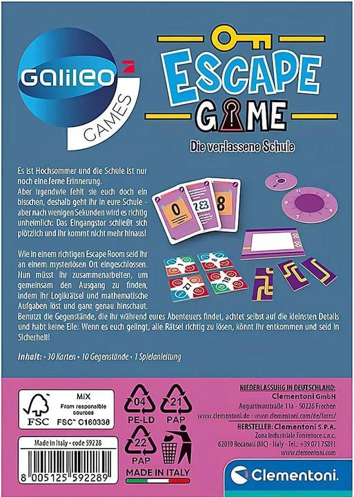 Actual product image Clementoni Galileo Escape The Abandoned School (German, 1 - 6 Players)