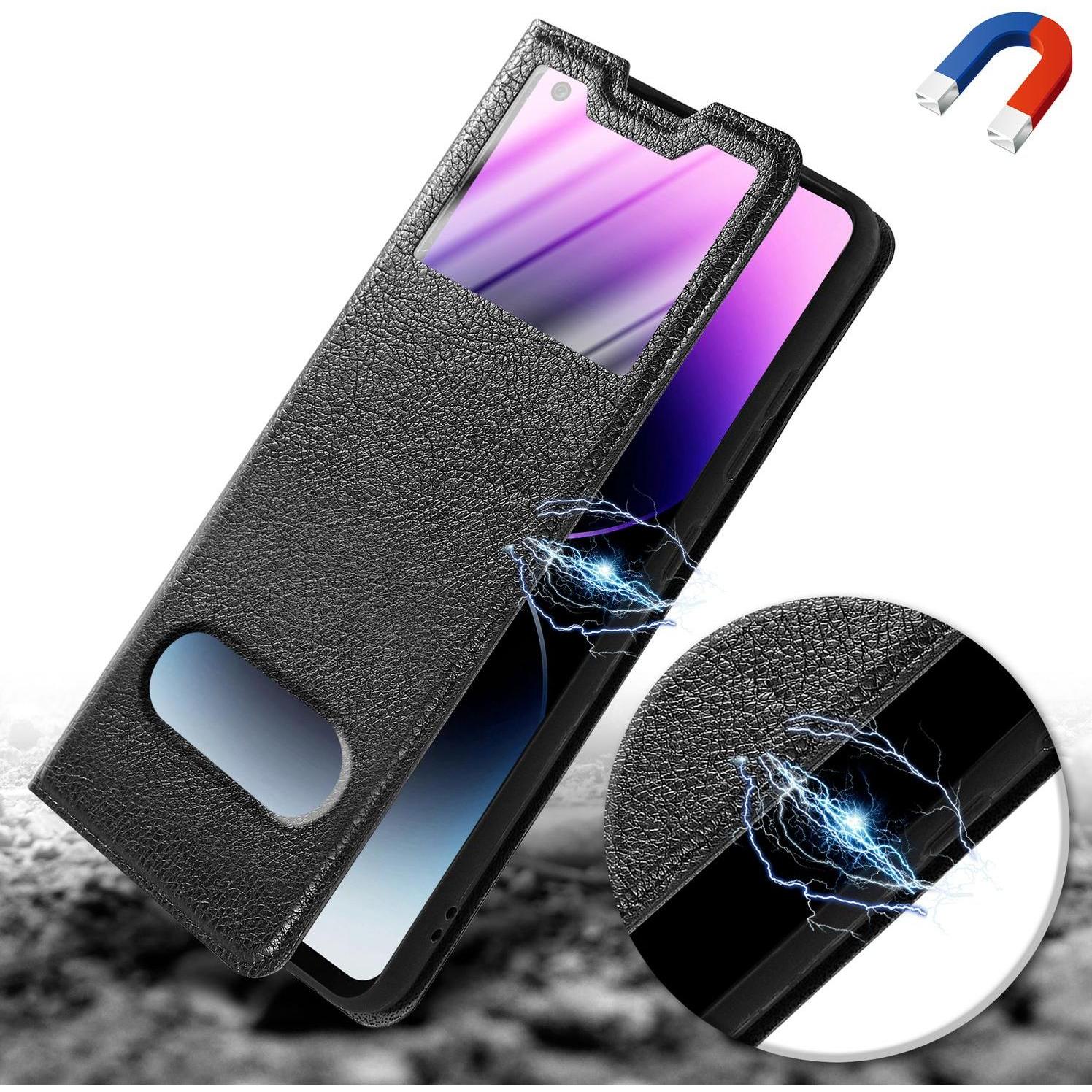 Thumbnail - Cadorabo Book Hülle mit Doppelfenster für Samsung Galaxy A21s (Samsung Galaxy A21s), Smartphone Hülle, Schwarz
