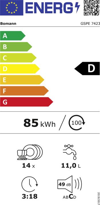 Energy Label Bomann EB-Geschirrspüler