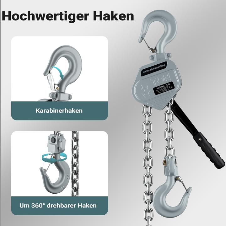 Produktbild Wiltec Mini Hebelzug bis 3t Handkettenzug 1,5m Hubhöhe Kettenzug Hebezeug