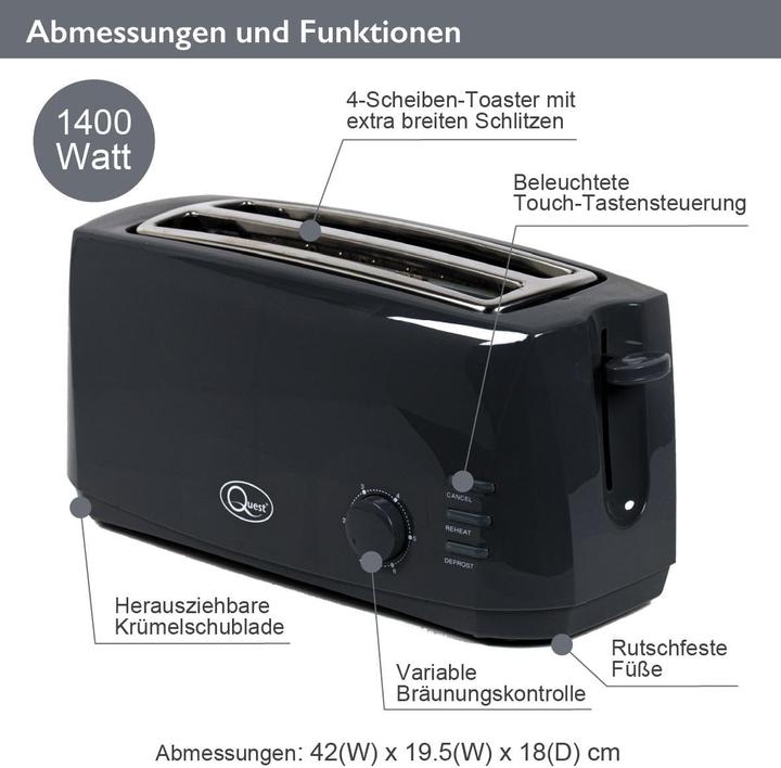 Produktbild Quest 4-Scheiben Langschlitz-Toaster mit Auftaufunktion